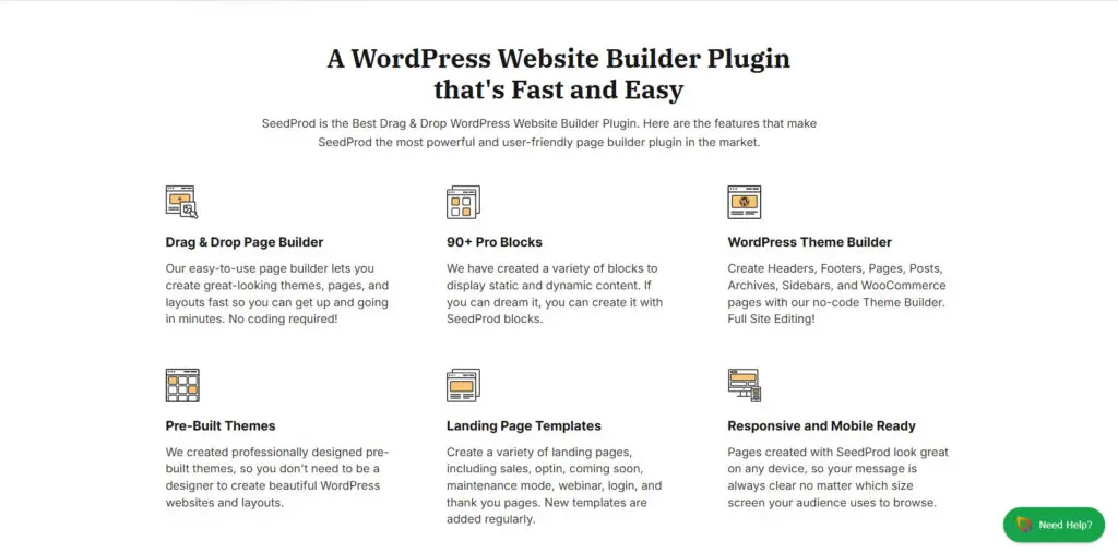 SeedProd - Fonctionnalités - Meilleurs plugins WordPress en mode maintenance